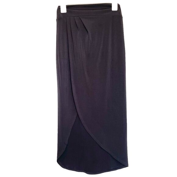 Abbeline Skirt Black Size Small Maxi Long High Low Slit Faux Wrap Lagenlook - Picture 1 of 12